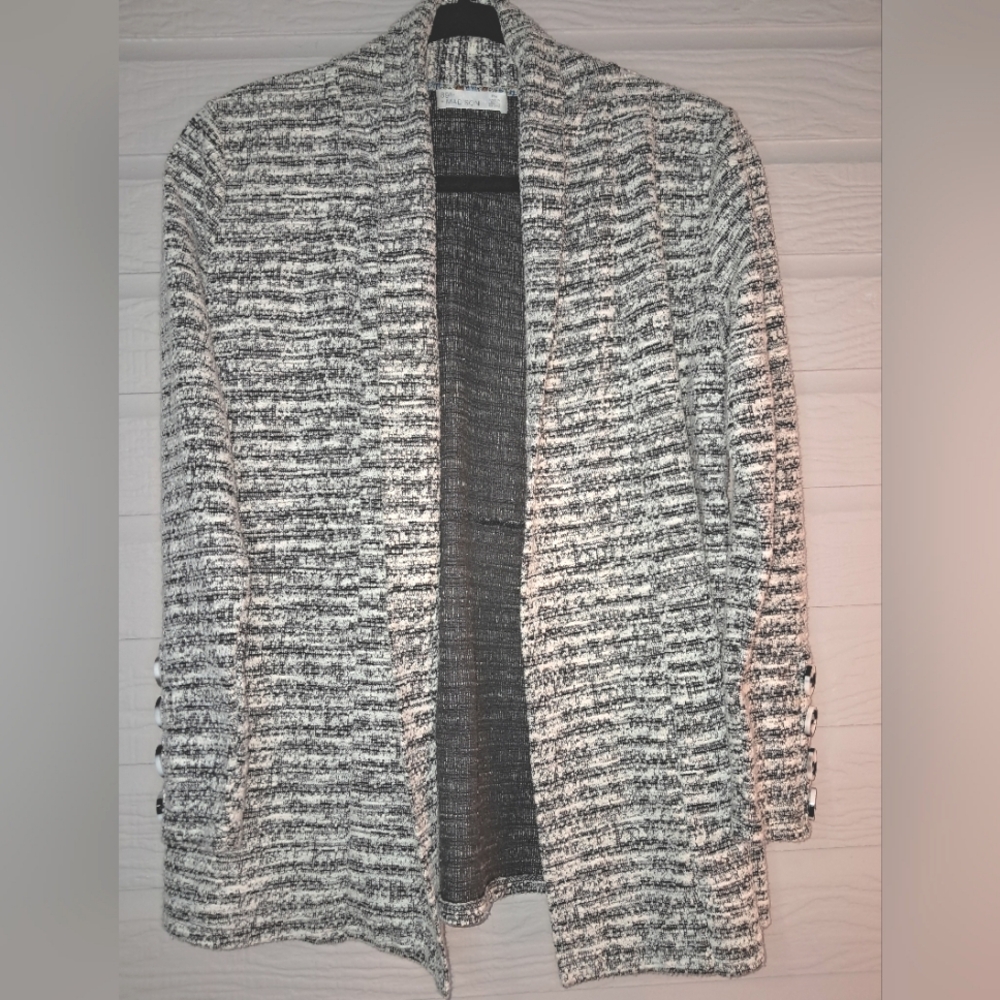 Gray & White Open Front Cardigan Sweater Size Med Like New